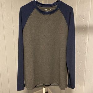 Orvis Mens Blue and Grey Raglan Long Sleeve Shirt